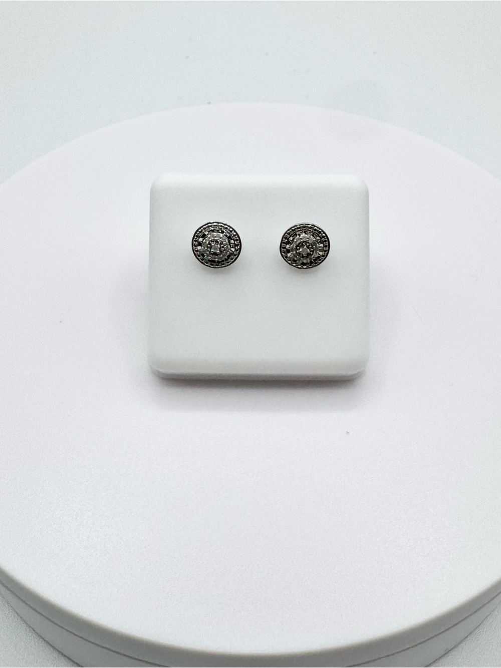 Sterling Silver Round Diamond Halo Stud Earrings